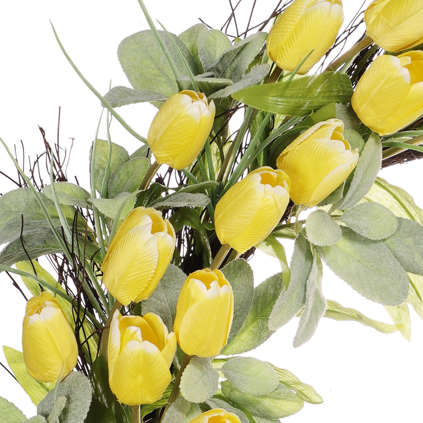 30" Artificial Tulip Floral Spring Wreath With Green Leaves