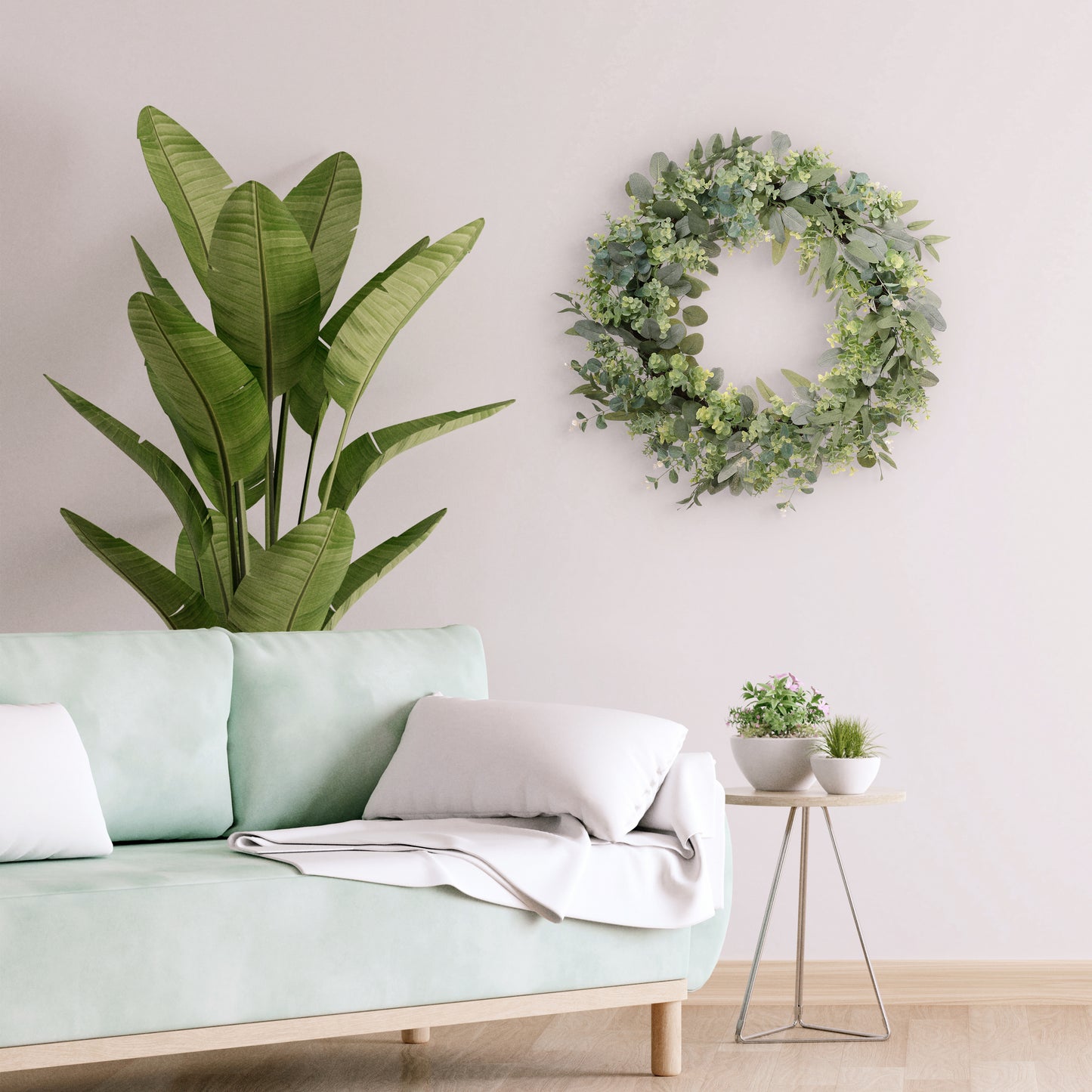 30" Artificial Eucalyptus Spring Wreath With Creeping Jenny Leaves