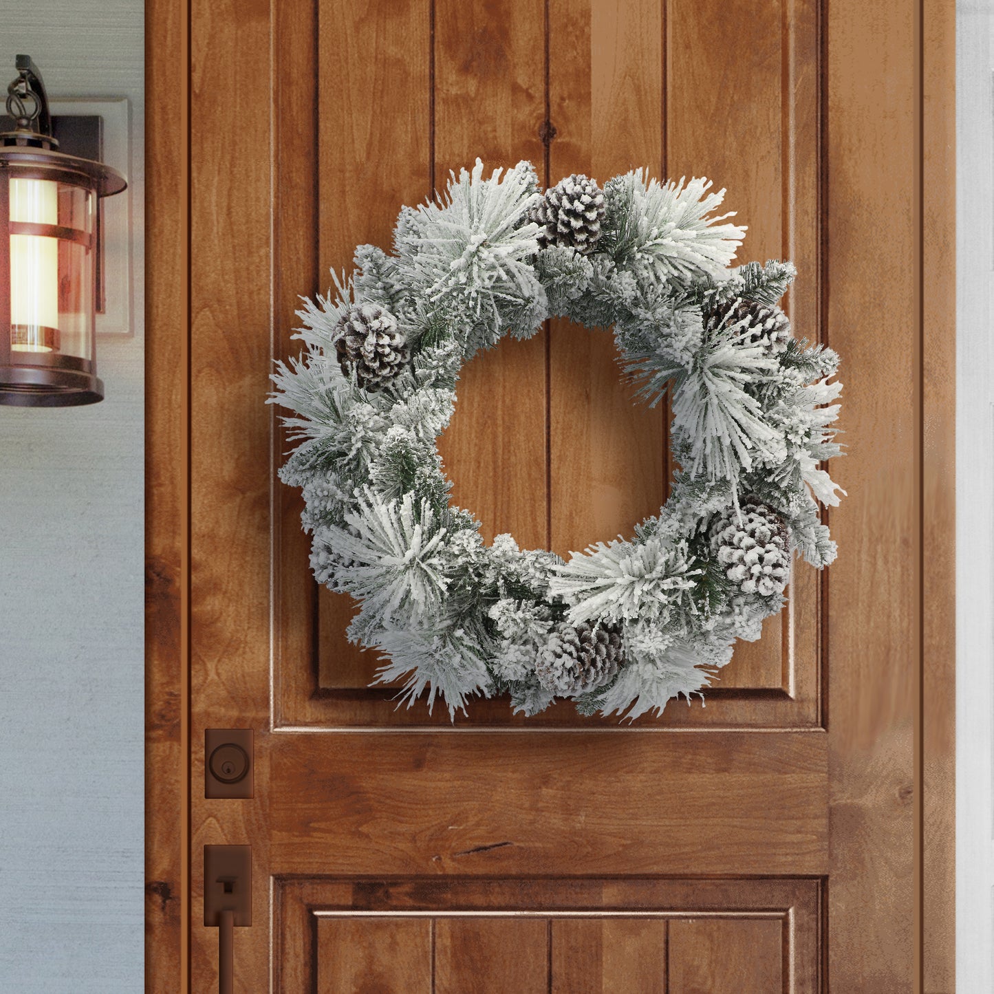 24 in Flocked Berkshire Spruce Wreath 56 Tips Pine Cones