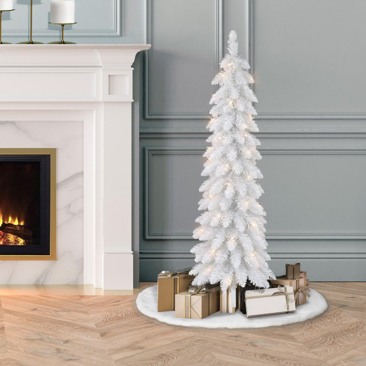 4 ft Pre-Lit White Artificial Alpine Pencil Tree