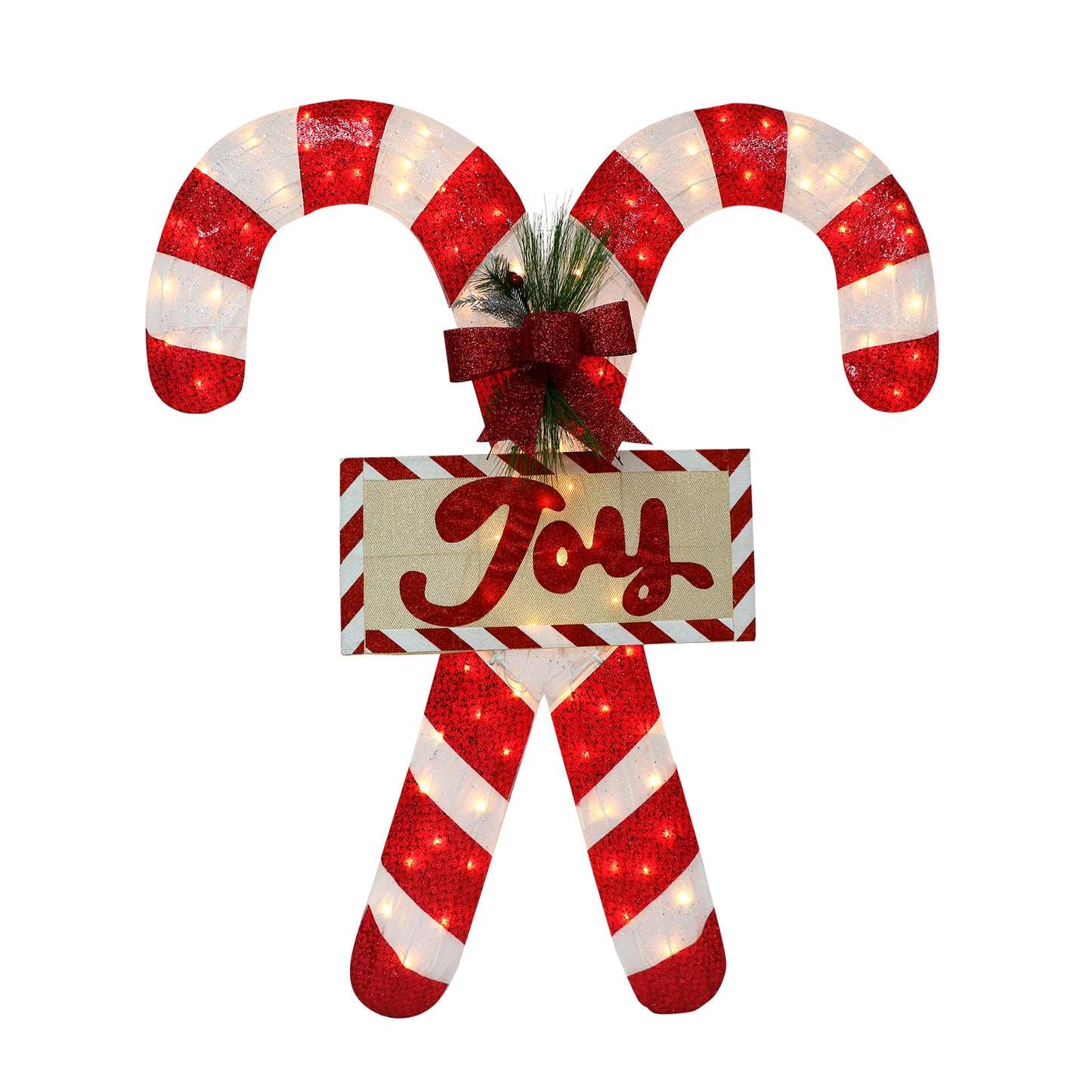 52 in Lighted Outdoor Fabric Mesh Candy Cane Pair 100 UL Clear Lights Metal Stand