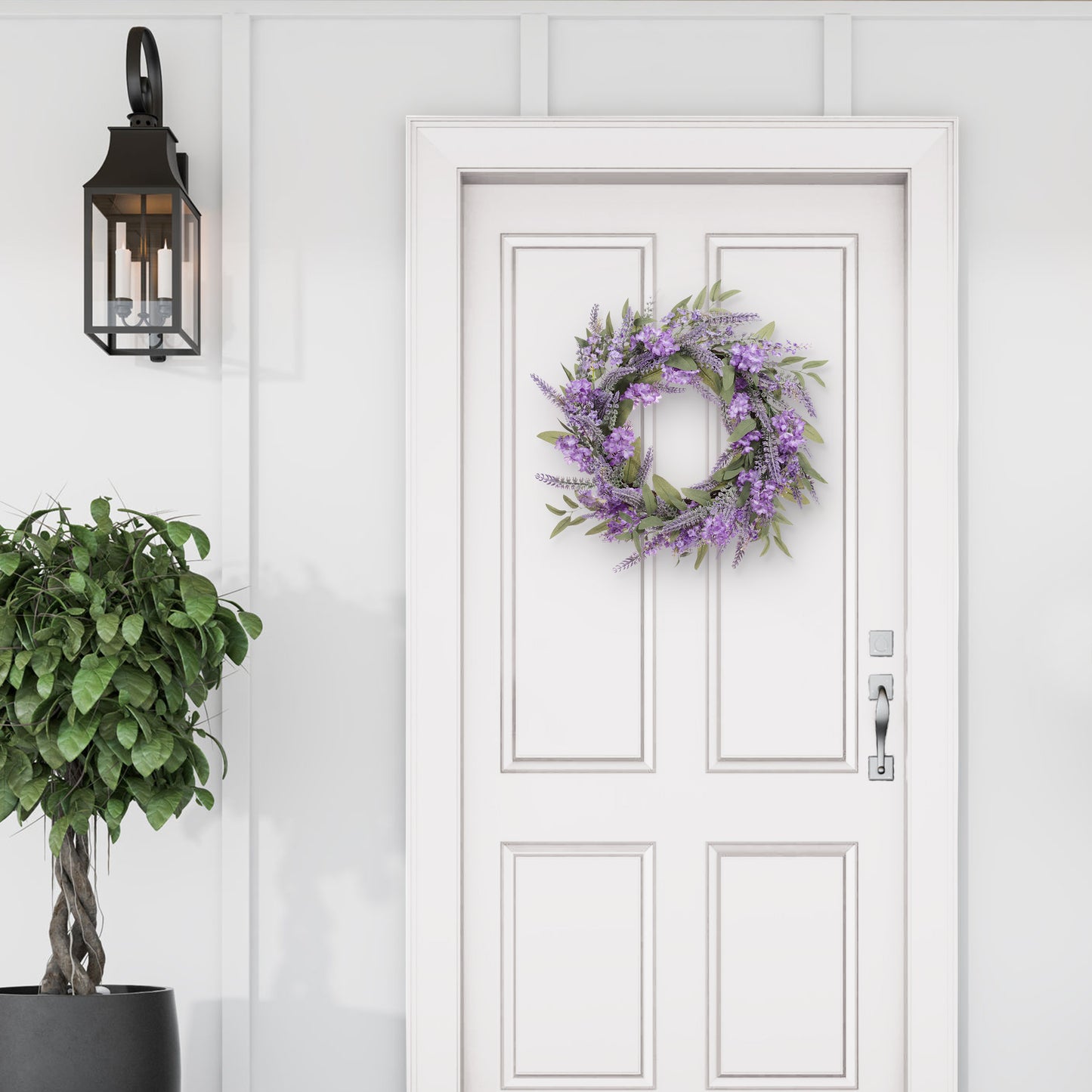 24" Artificial Lavender Floral Spring Wreath With Green Leaves
