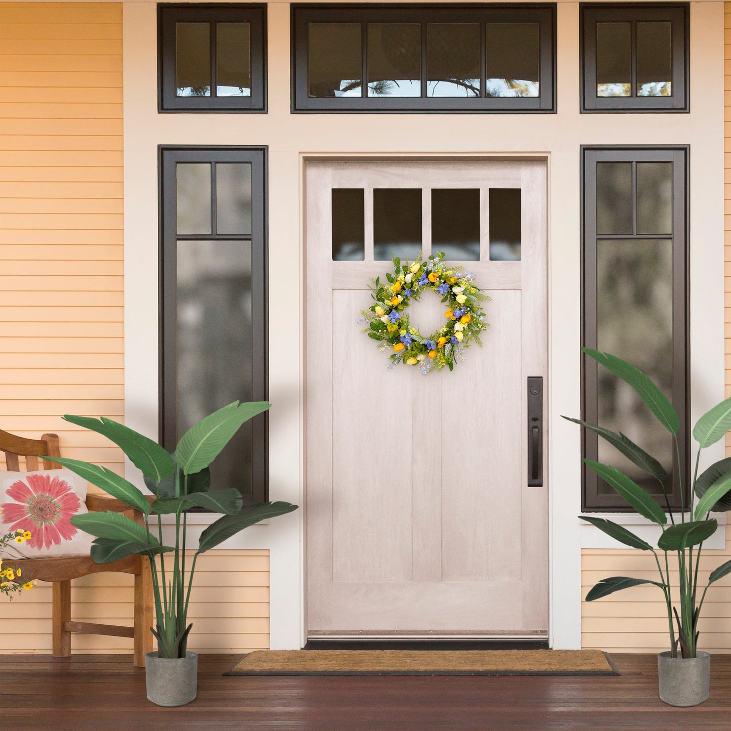 Puleo International 30" Artificial Tulip Floral Spring Door Wreath, Multicolor