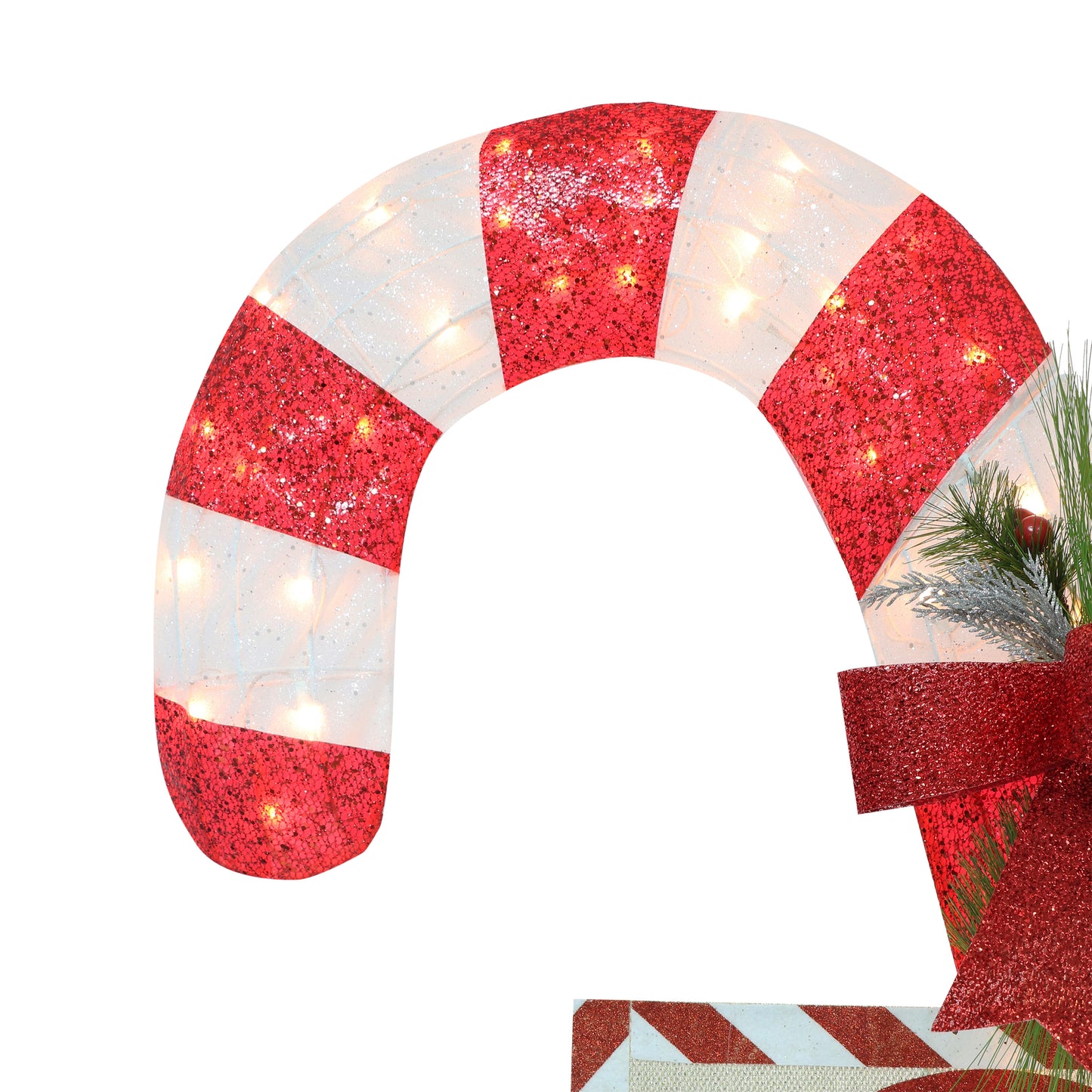 52 in Lighted Outdoor Fabric Mesh Candy Cane Pair 100 UL Clear Lights Metal Stand