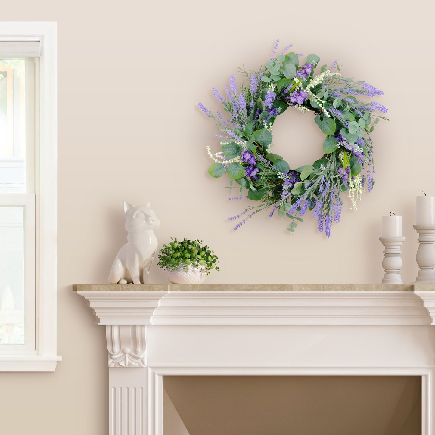 24" Artificial Lavender & Eucalyptus Floral Spring Wreath