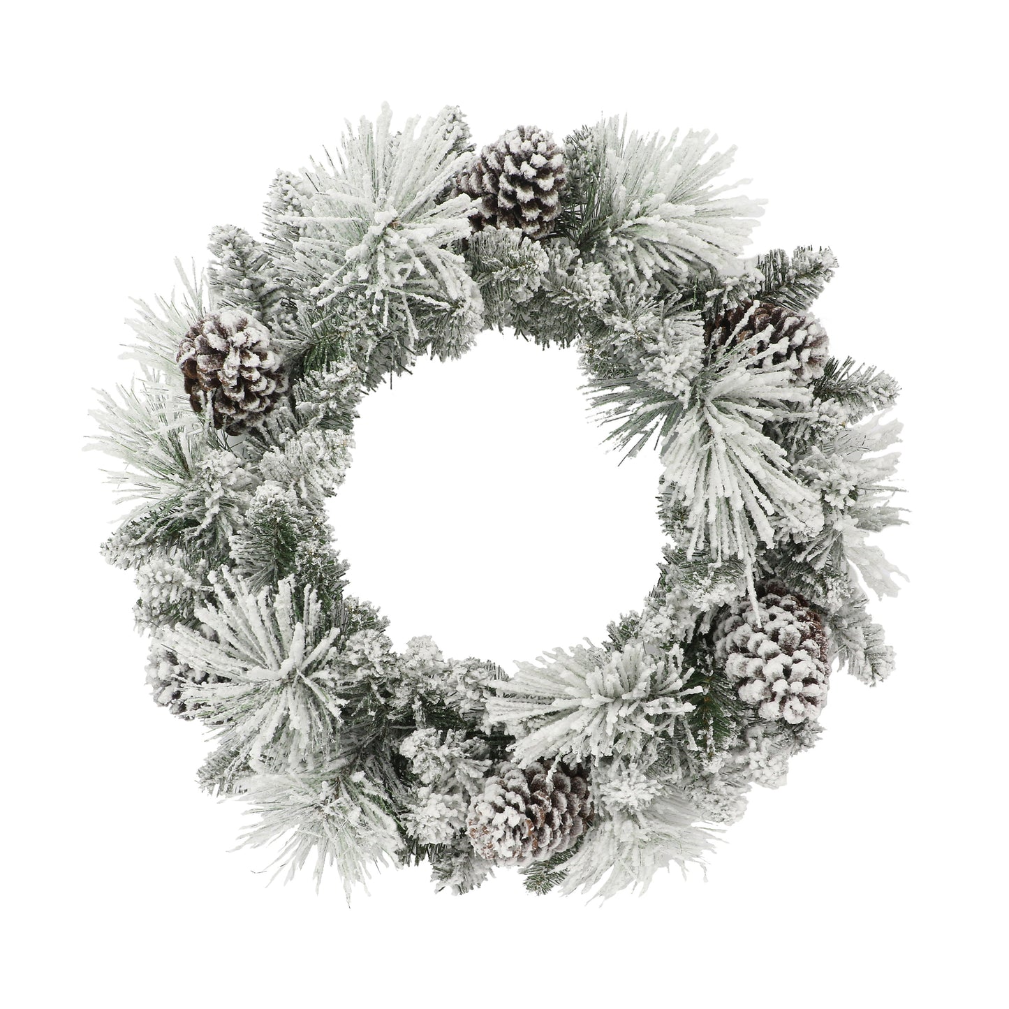 24 in Flocked Berkshire Spruce Wreath 56 Tips Pine Cones