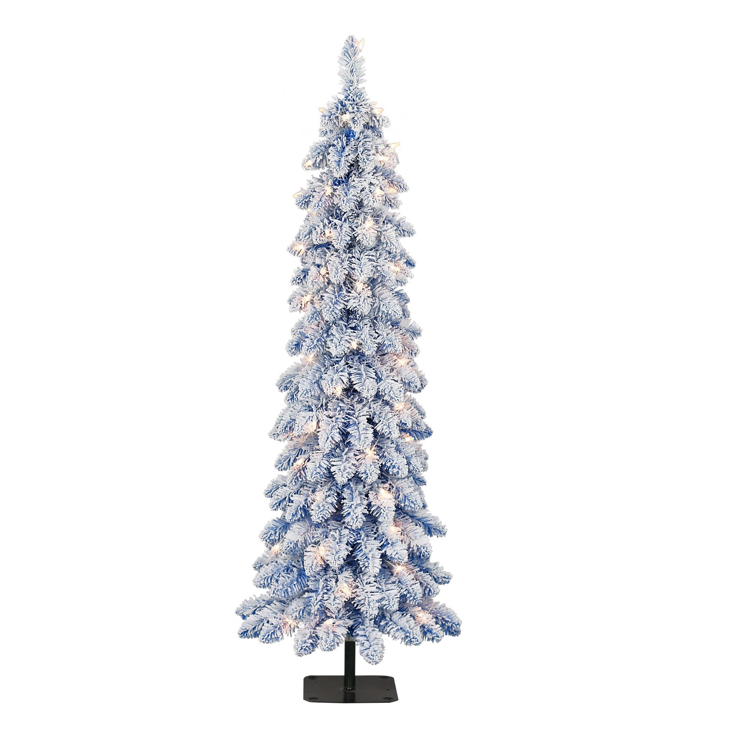 4 ft Pre-Lit Flocked Blue Artificial Alpine Pencil Tree