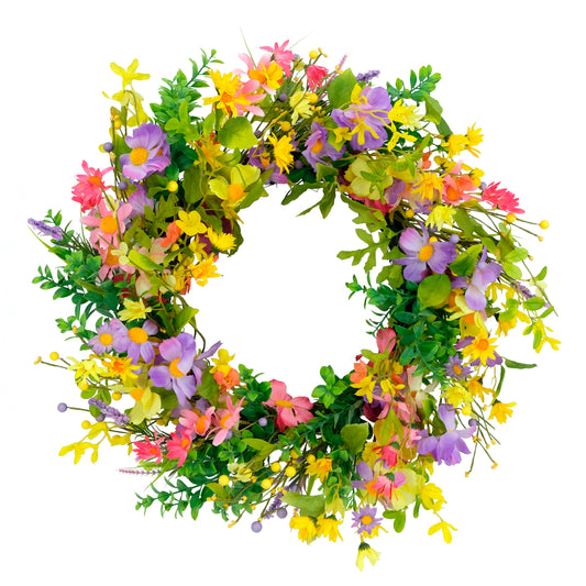 Puleo International 24" Artificial Daisy Floral Spring Door Wreath