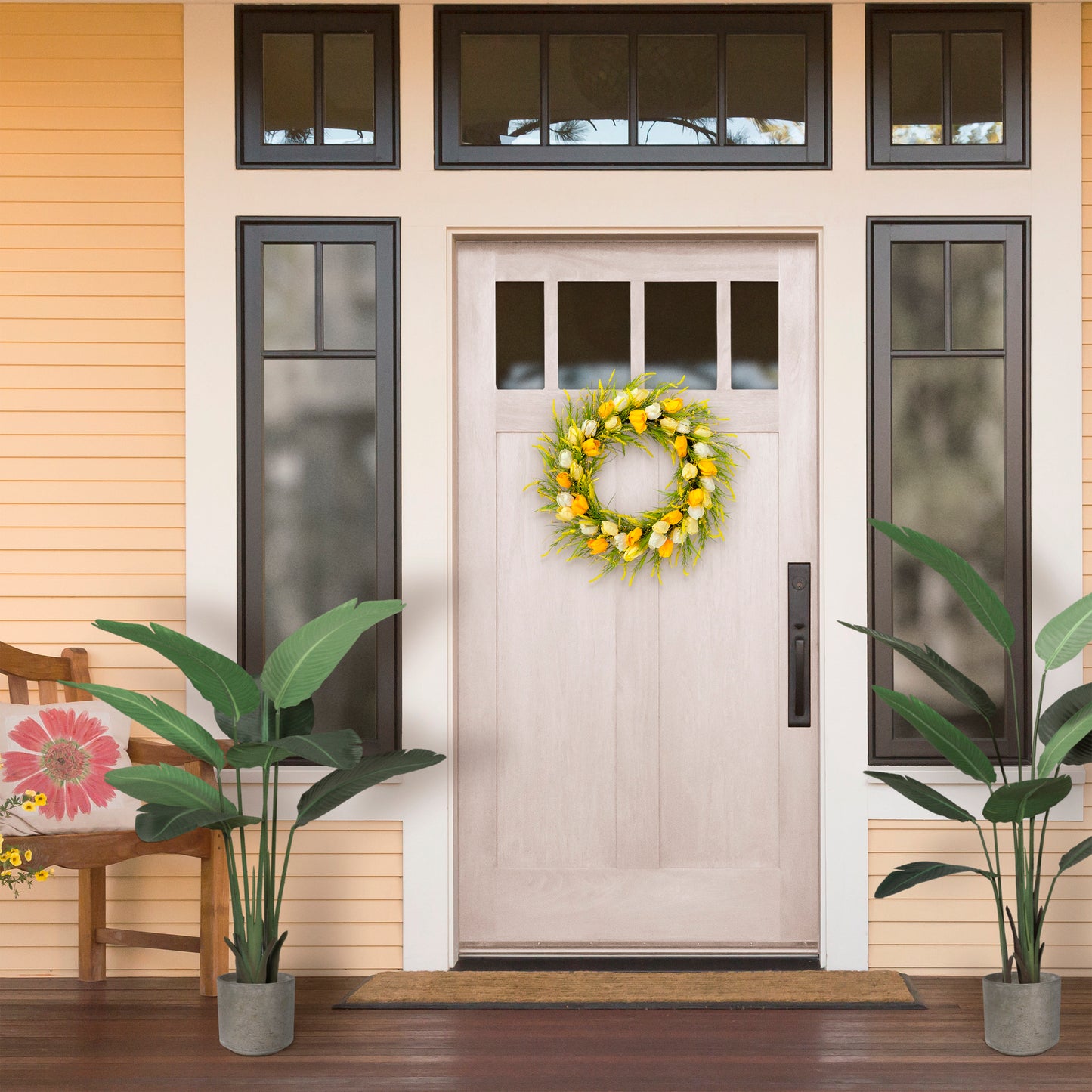 Puleo International 30" Artificial Tulip Floral Spring Door Wreath