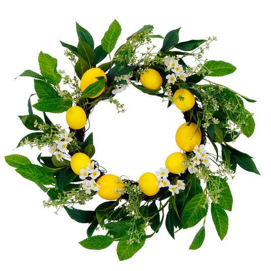 Puleo International 24" Artificial Daisy Floral Spring Door Wreath with Lemons