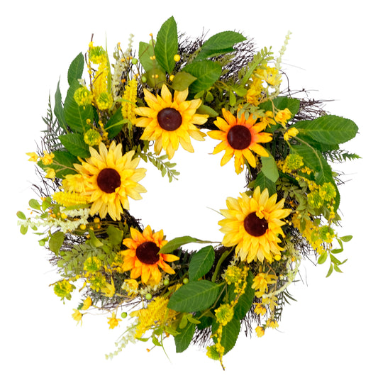Puleo International 24" Artificial Sunflower Floral Spring Door Wreath