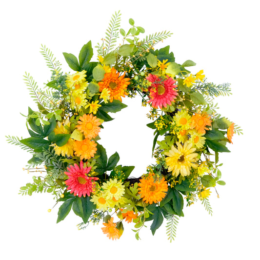 Puleo International 24" Artificial Chrysanthemum Floral Spring Door Wreath