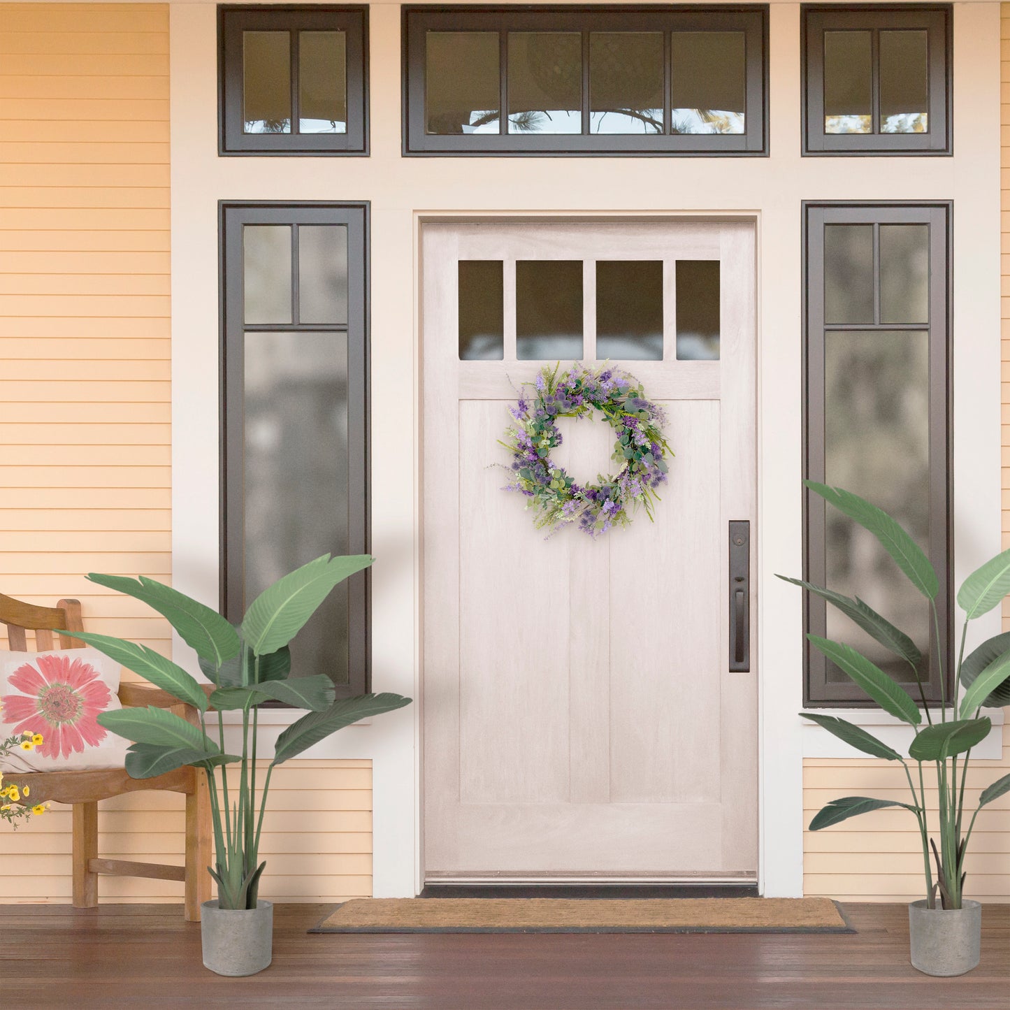 Puleo International 24" Artificial Echinops Floral Spring Door Wreath