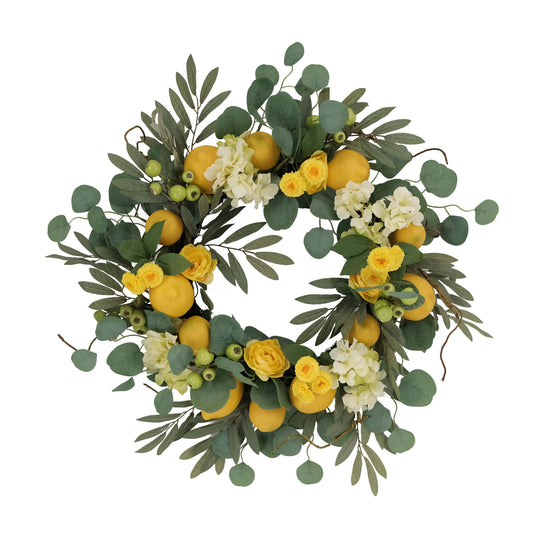 24" Artificial Lemon And Hydrangea Floral Spring Wreath