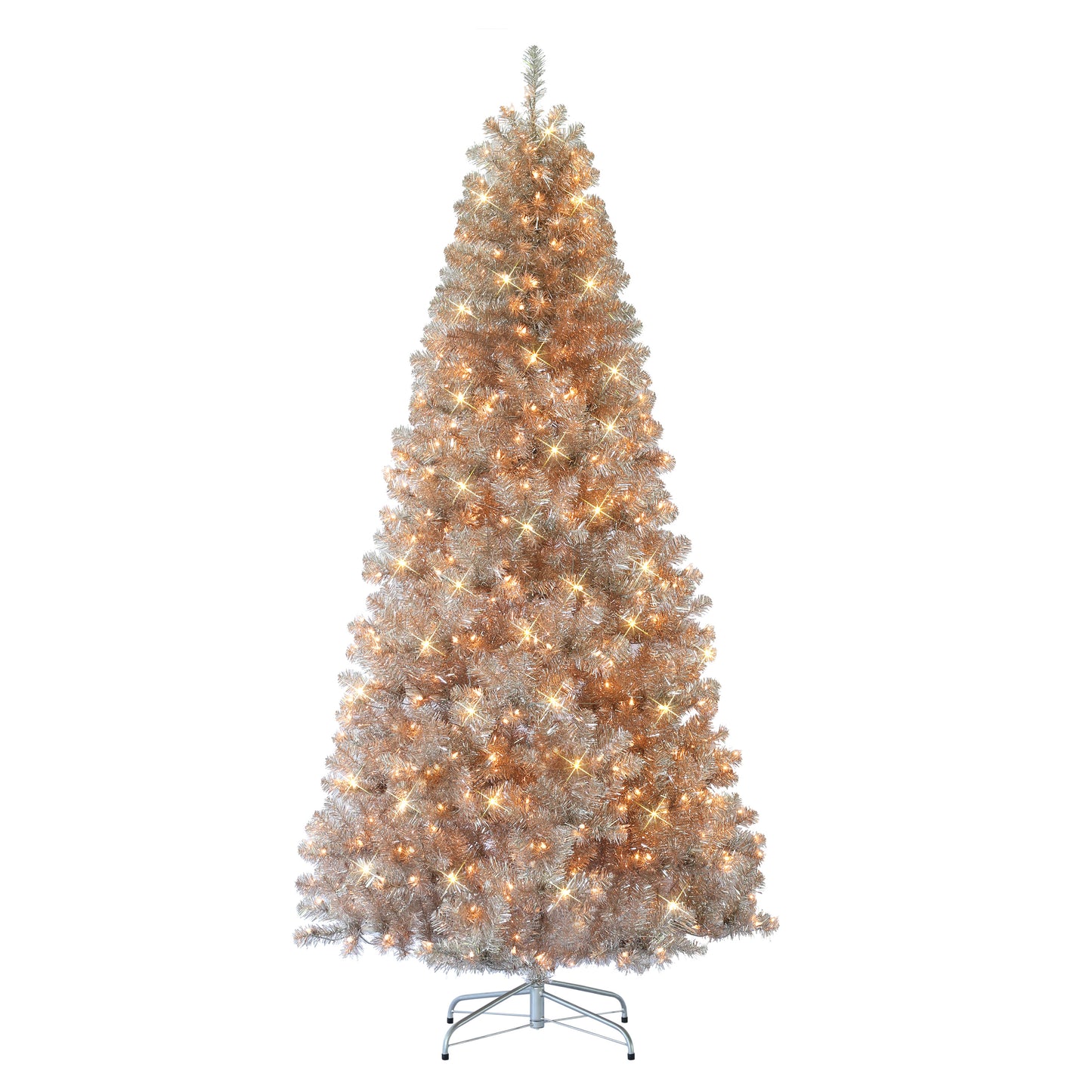 7.5 ft Pre-lit Rose Gold Artificial Christmas Tree 500 UL Clear Lights Metal Stand