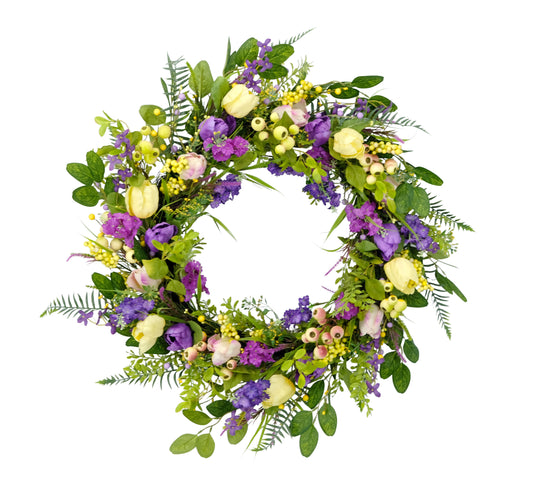Puleo International 30" Artificial Lavender Floral Spring Door Wreath