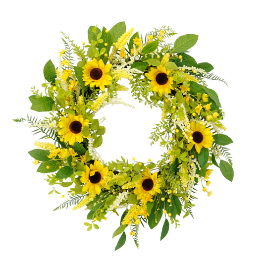 Puleo International 30" Artificial Sunflower Floral Spring Door Wreath