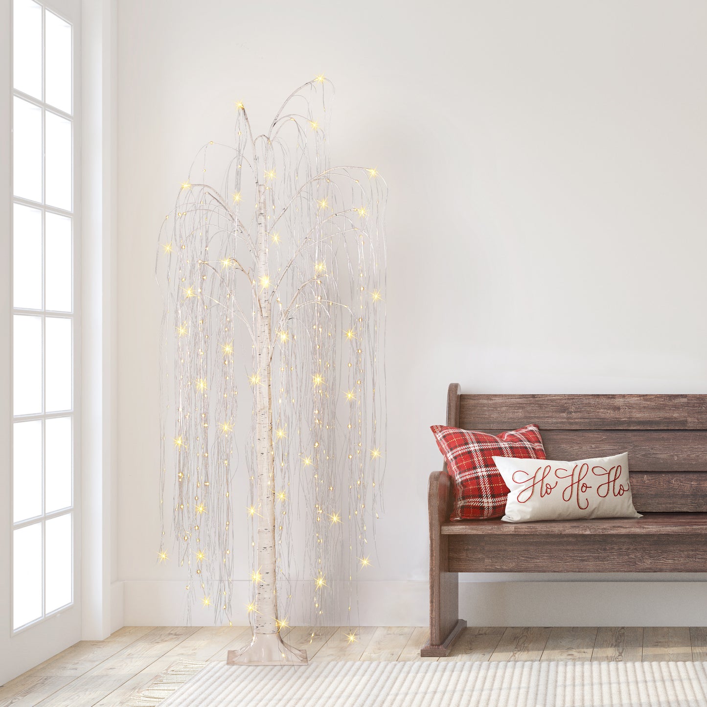 6 ft Pre-Lit Outdoor Willow Tree With 360 Warm White Multi-Function Dual LED Lights Outdoor UL Adapter Stand Included