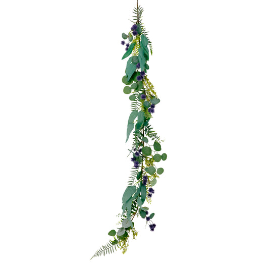 Puleo International 60" Artificial Eucalyptus Spring Garland, Green/Purple