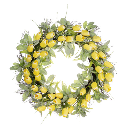 30" Artificial Tulip Floral Spring Wreath With Green Leaves