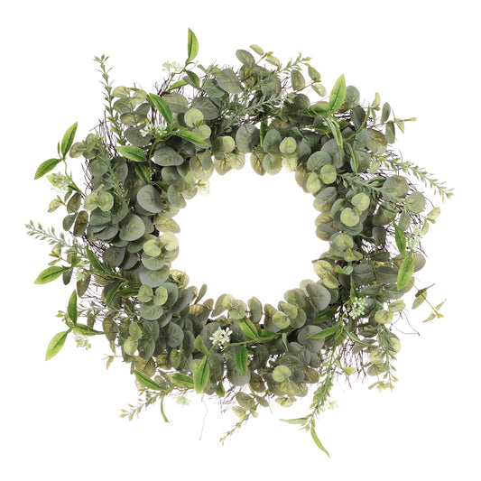 24" Artificial Eucalyptus Spring Wreath With Green Leaves