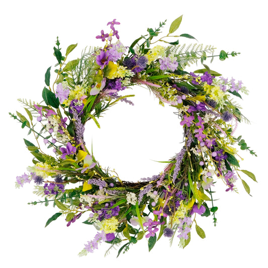Puleo International 24" Artificial Lavender Floral Spring Door Wreath