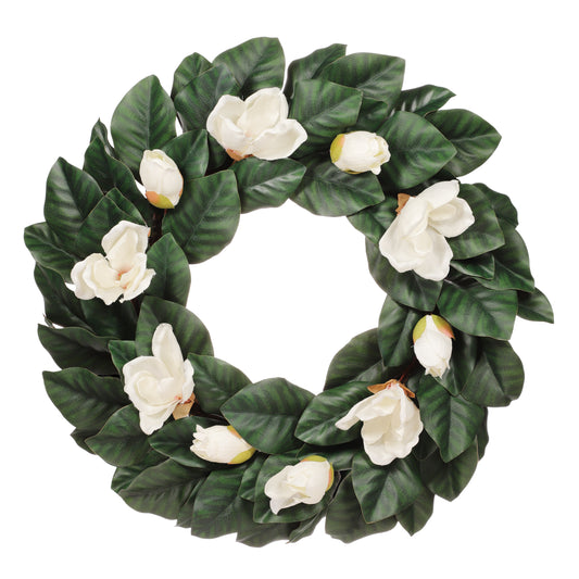 24" Artificial Magnolia Floral Spring Wreath With Green Leaves