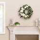 24" Artificial Rose,Camellia,babysbreath Floral Spring Wreath With Green Leaves