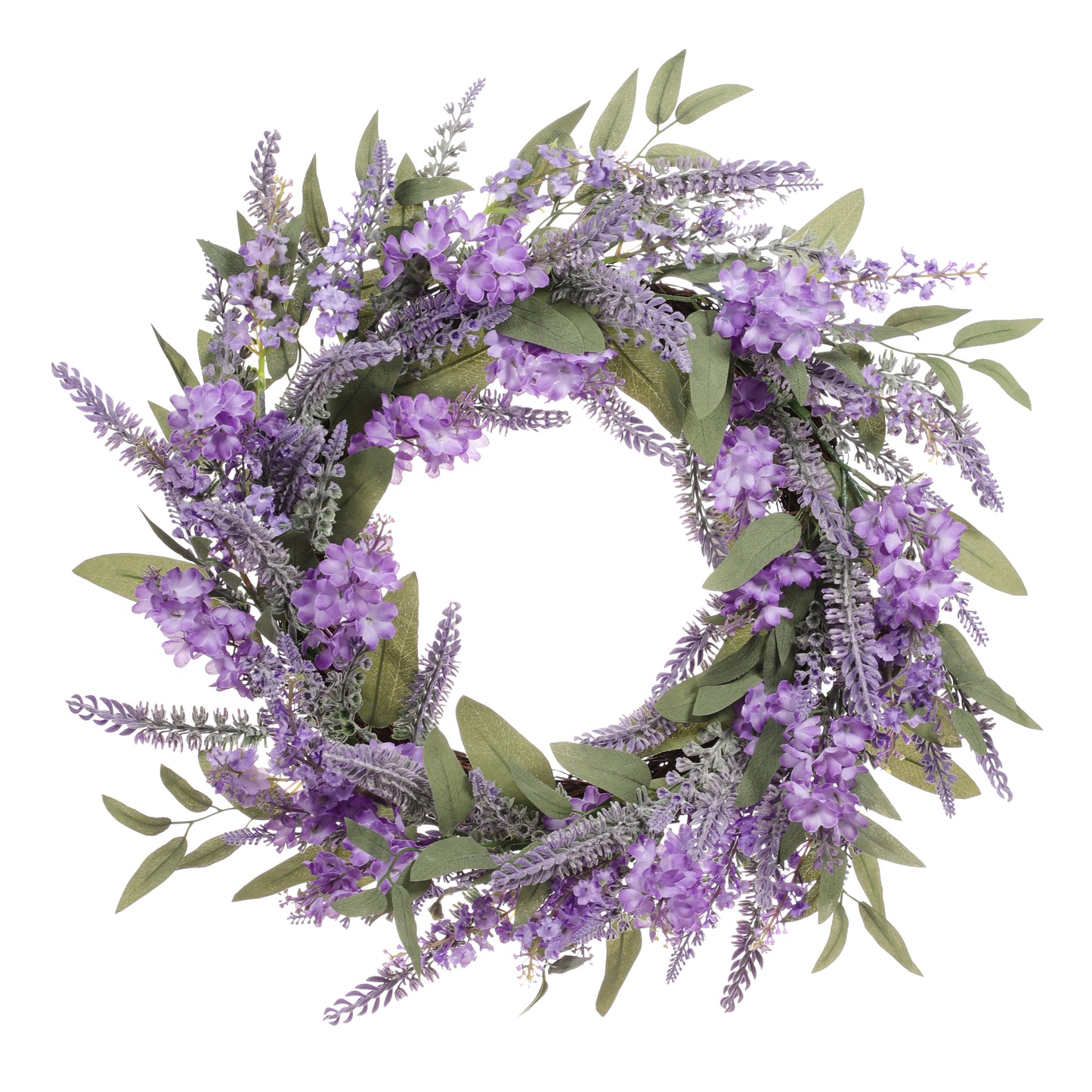 24" Artificial Lavender Floral Spring Wreath With Green Leaves