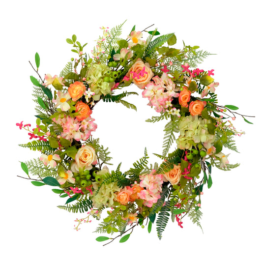 Puleo International 30" Artificial Rose Floral Spring Bouquet Door Wreath