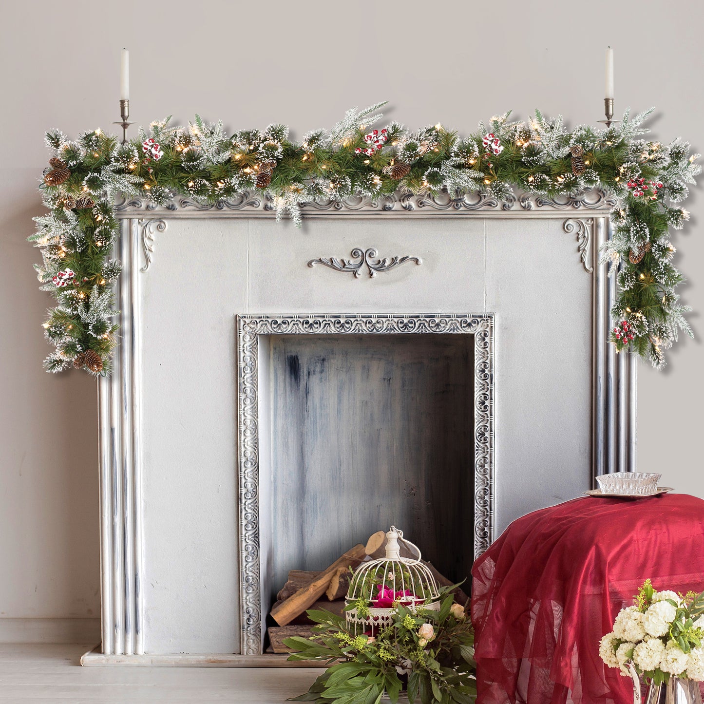 Pre-Lit 9' x 10" Decorated Christmas Garland with 100 Lights, Green