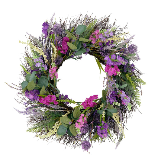 Puleo International 24" Artificial Eucalyptus Floral Spring Door Wreath