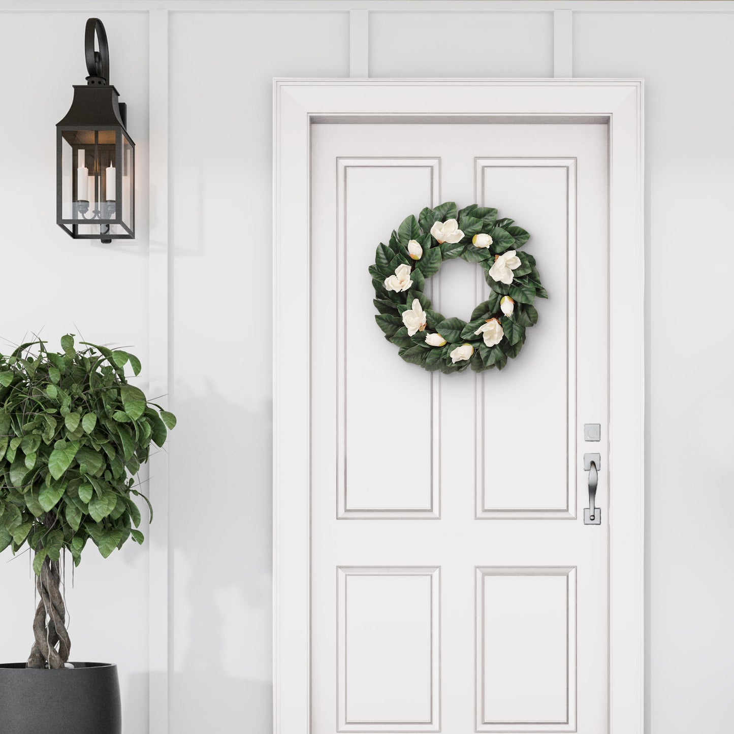 24" Artificial Magnolia Floral Spring Wreath With Green Leaves