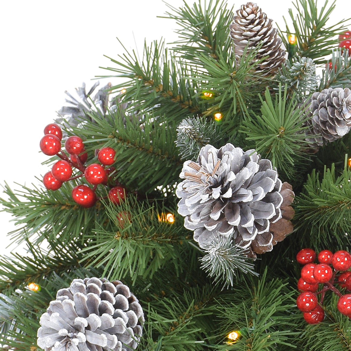 18" B/O Urn Filler, 62 Tips, 35 Warm White LED Lights (3 x AA batteries not included), 6/18 Hours On/Off Time Function, Pine Cones & Berries