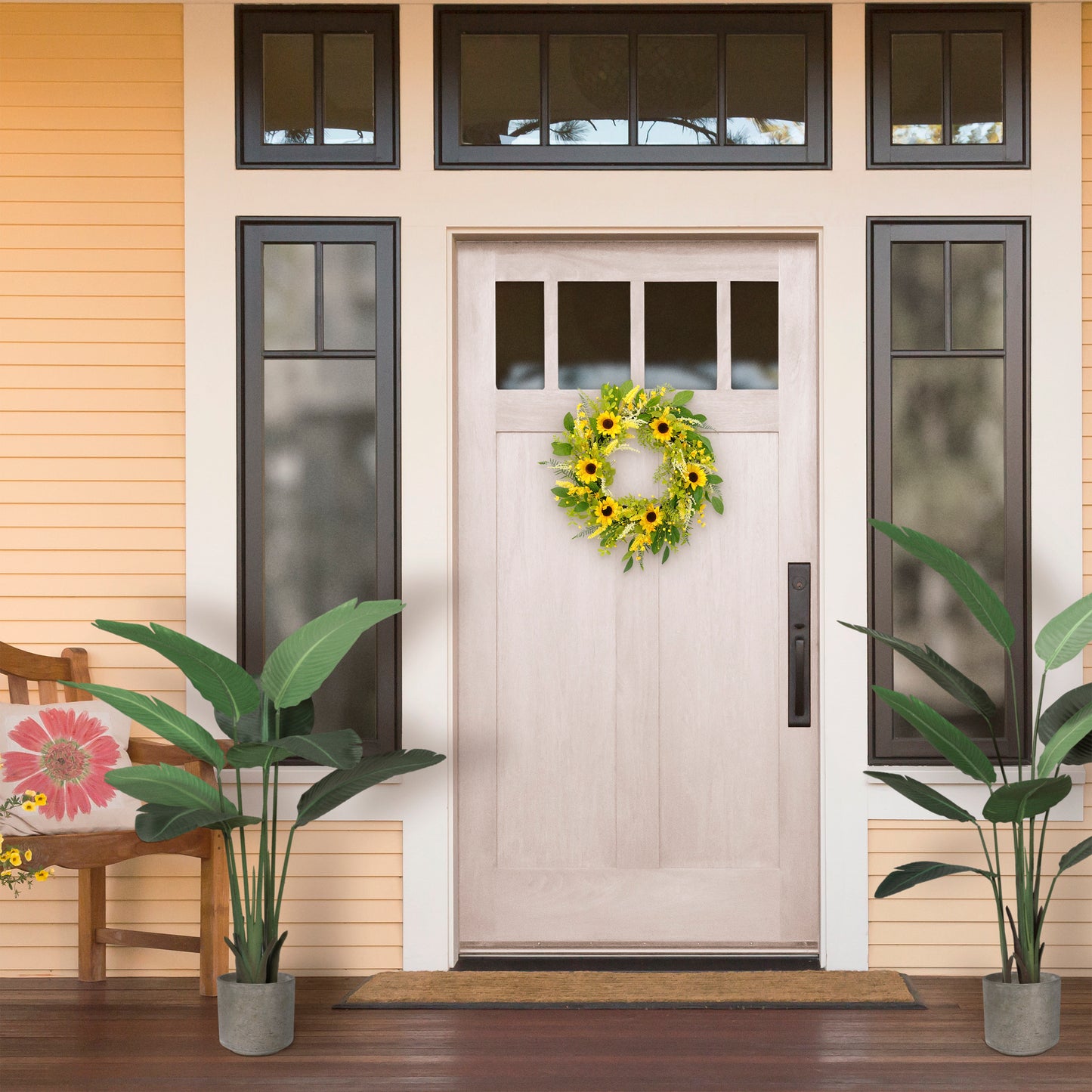 Puleo International 30" Artificial Sunflower Floral Spring Door Wreath
