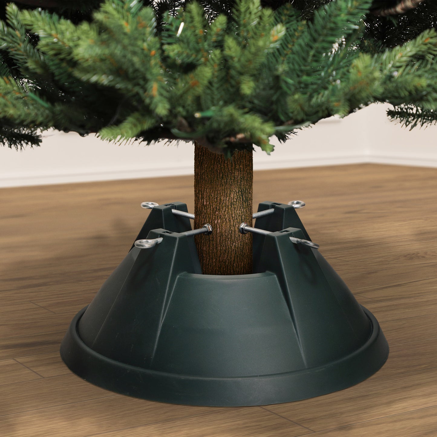 19 in Dia. Real Christmas Tree Stand holds up to an 8 ft tree with 2.25" - 5.5" Dia. Tree trunk 3.5 qt water load capacity