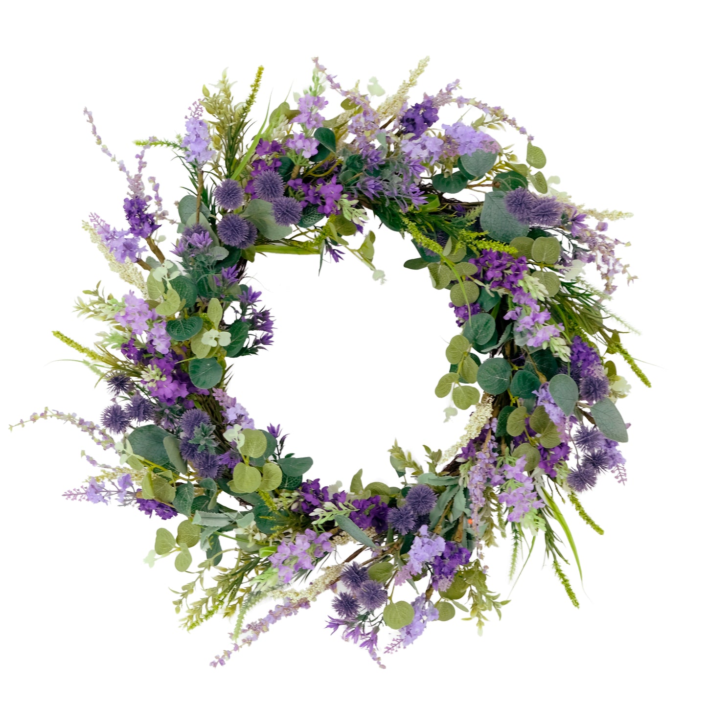 Puleo International 24" Artificial Echinops Floral Spring Door Wreath