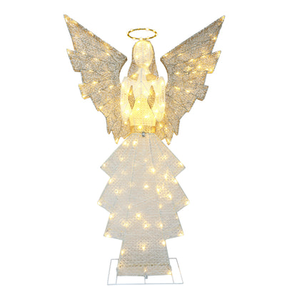60" Outdoor Lighted Angel with 140 Lights, Gold/White