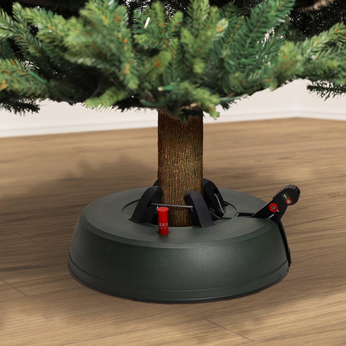 14.5 in Dia. Real Christmas Tree Stand holds up to a 8 ft tree with 1.25" - 5" Dia. tree trunk 3.5 qt water load capacity