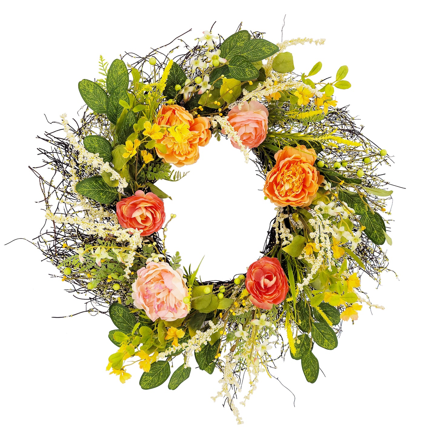 Puleo International 24" Artificial Peony Floral Spring Door Wreath