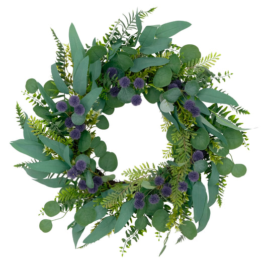 Puleo International 24" Artificial Echinops Floral Spring Door Wreath