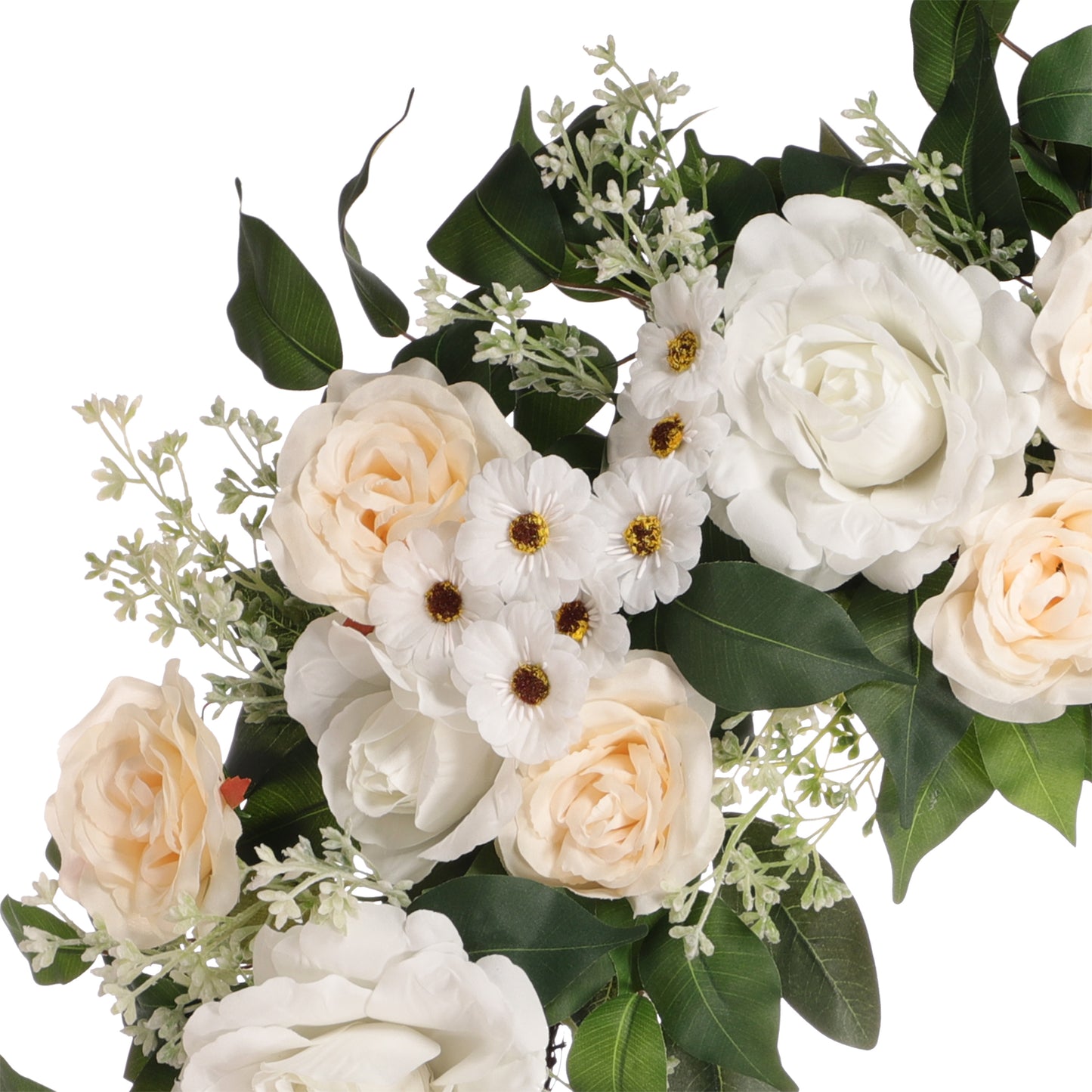 30" Artificial Rose,Camellia,babysbreath Floral Spring Wreath With Green Leaves
