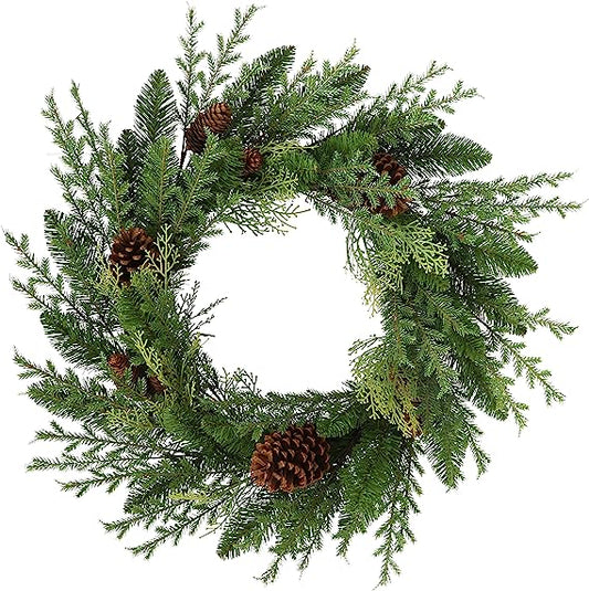 Puleo International 24" Artificial Cypress Wreath with Pine Cones