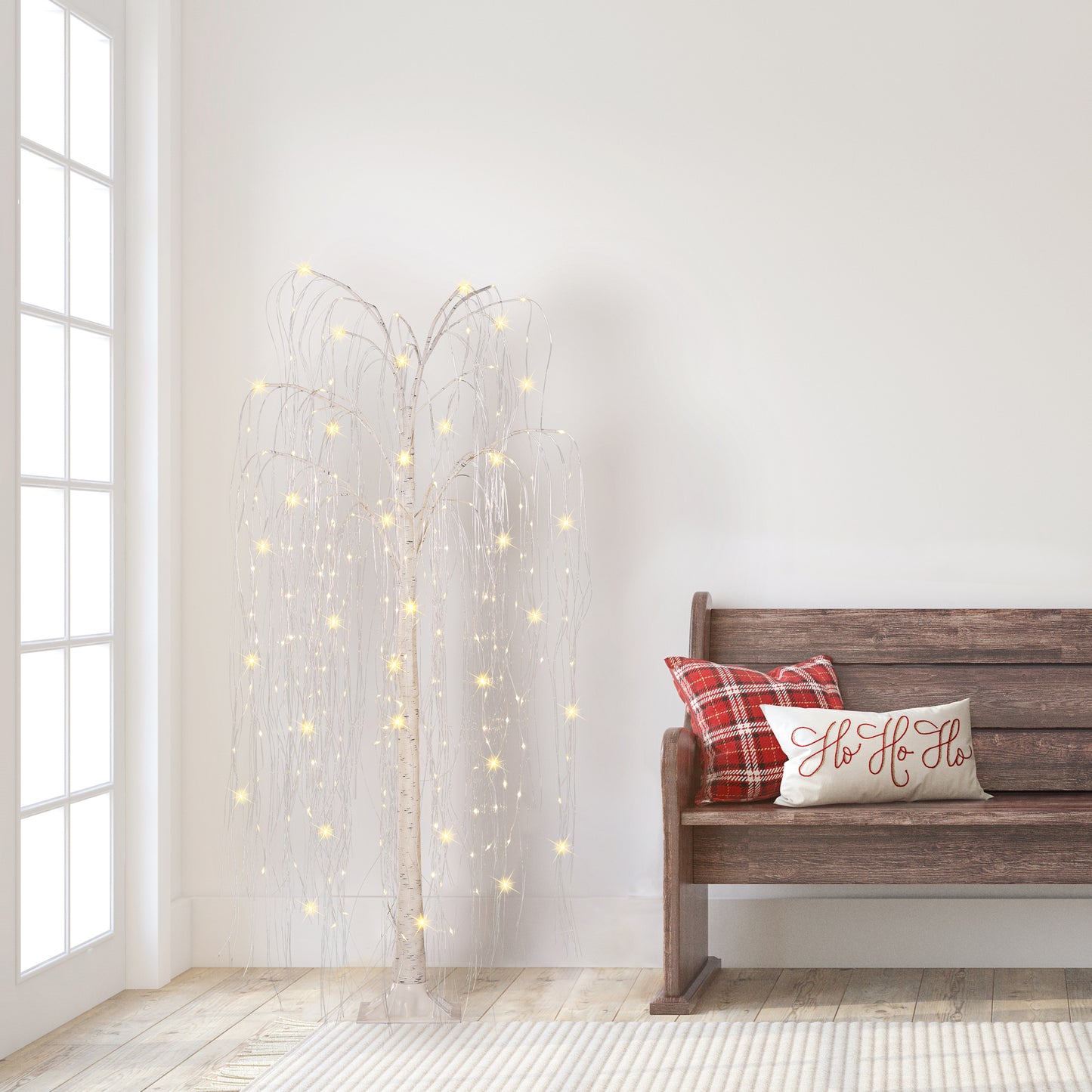 5 ft Pre-Lit Outdoor Willow Tree With 240 Warm White Multi-Function Dual LED Lights Outdoor UL Adapter Stand Included
