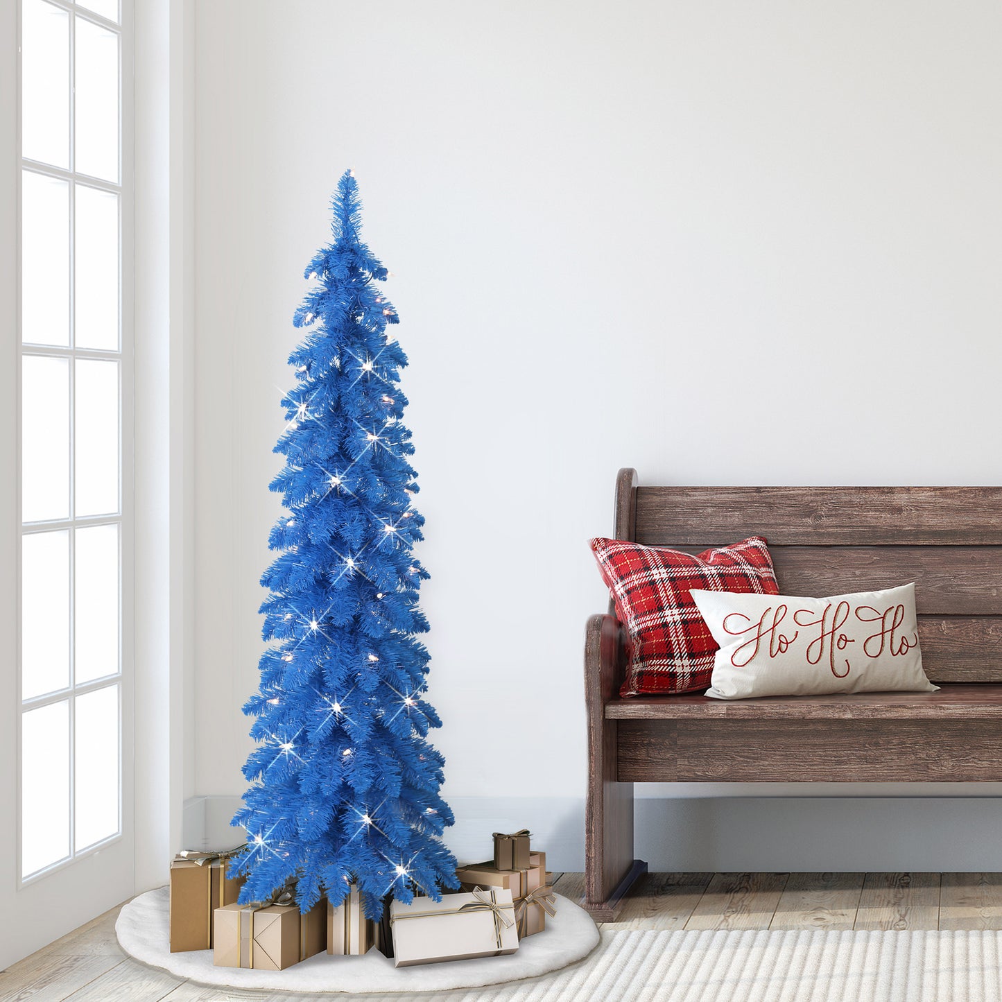 4 ft Pre-Lit Blue Artificial Alpine Pencil Tree