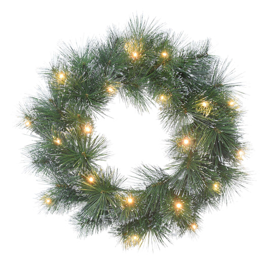 24 in Pre-lit Glittery Wreath, 50 Tips, 50 B/O Warm White LED Lights (3 x AA batteries not included), On/Off Timer Function