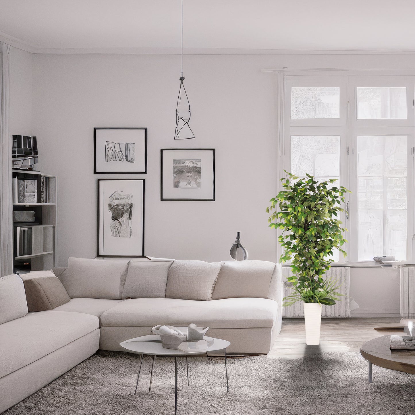 6 ft. Artificial Ficus Microcarpa Tree with White Decorative Pot