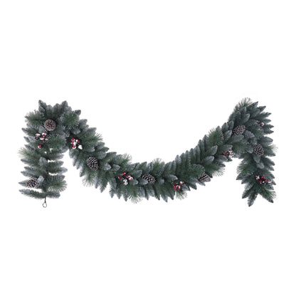 9' Sterling Pine Artificial Garland with Pine Cones, Red Berries and Silver Glitter accents