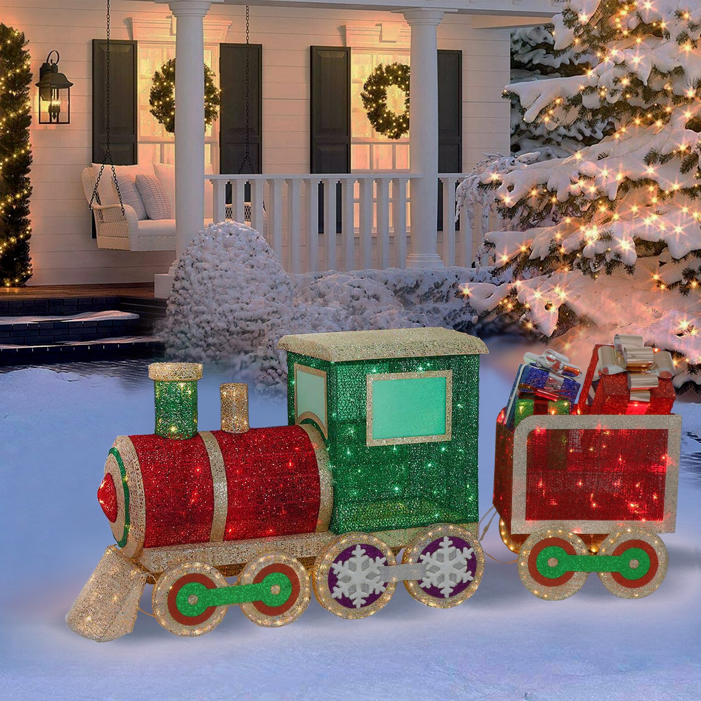 68" Pre-Lit Outdoor Wire Frame Train