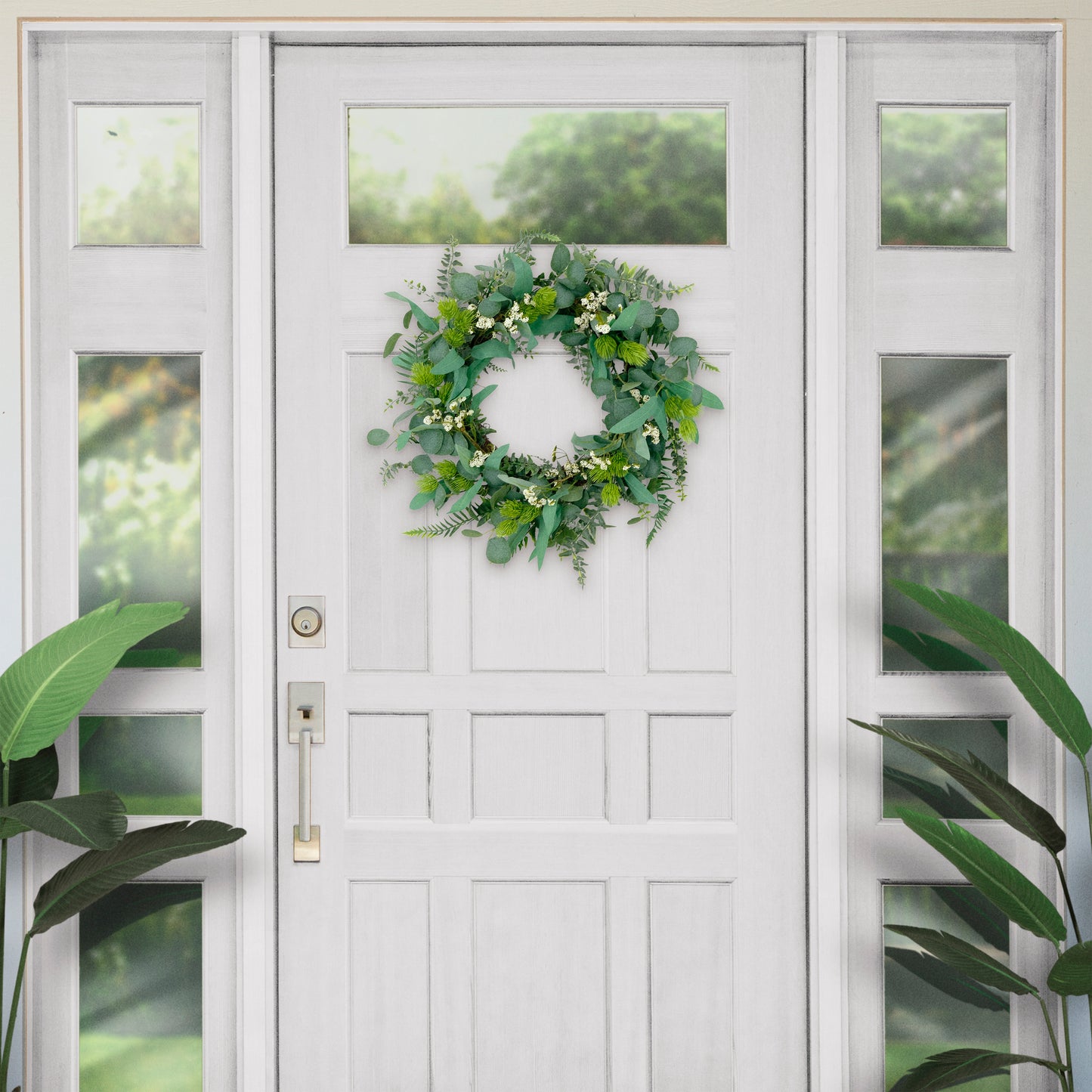 Puleo International 24" Artificial Eucalyptus Floral Spring Door Wreath